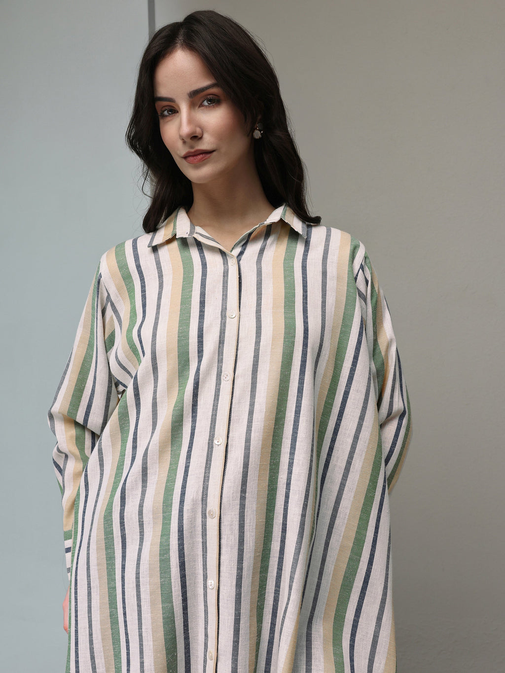 Libas Multi Coloured Striped Printed Cotton Blend Shirt