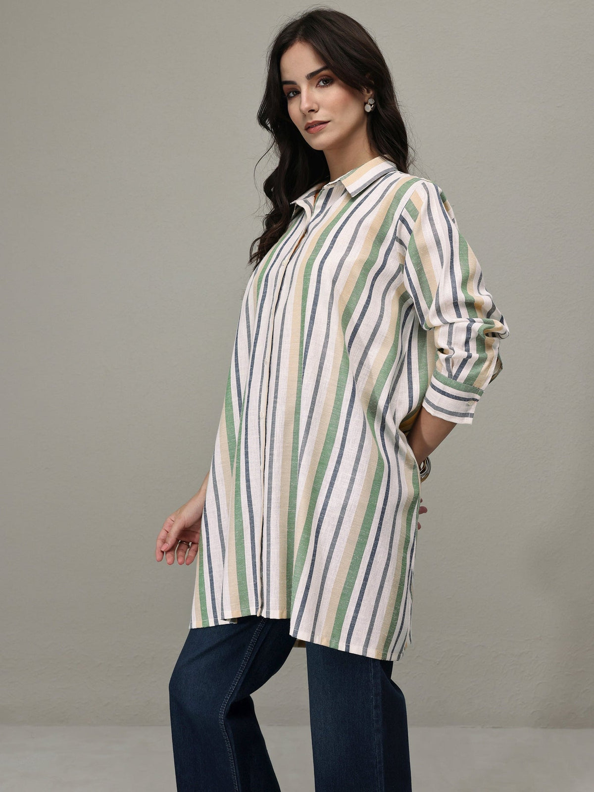 Libas Multi Coloured Striped Printed Cotton Blend Shirt K60