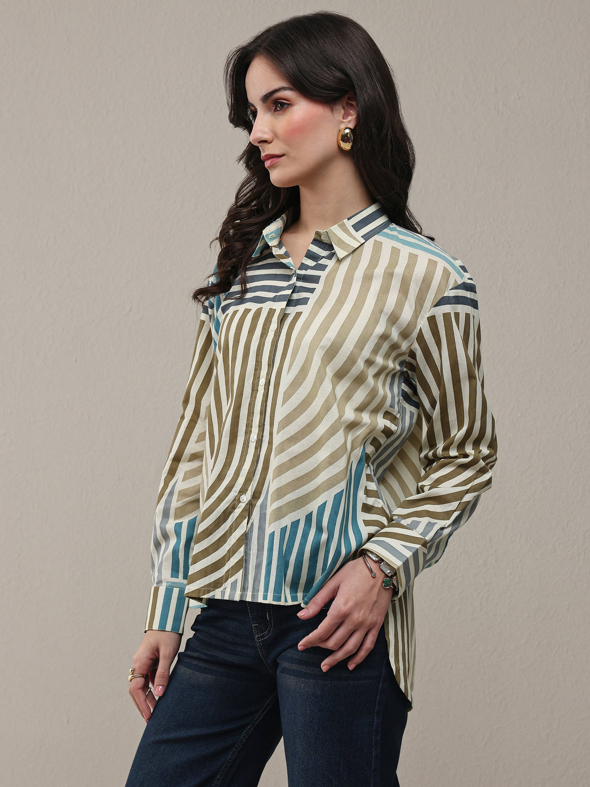 Libas Multi Coloured Striped Printed Cotton Shirt