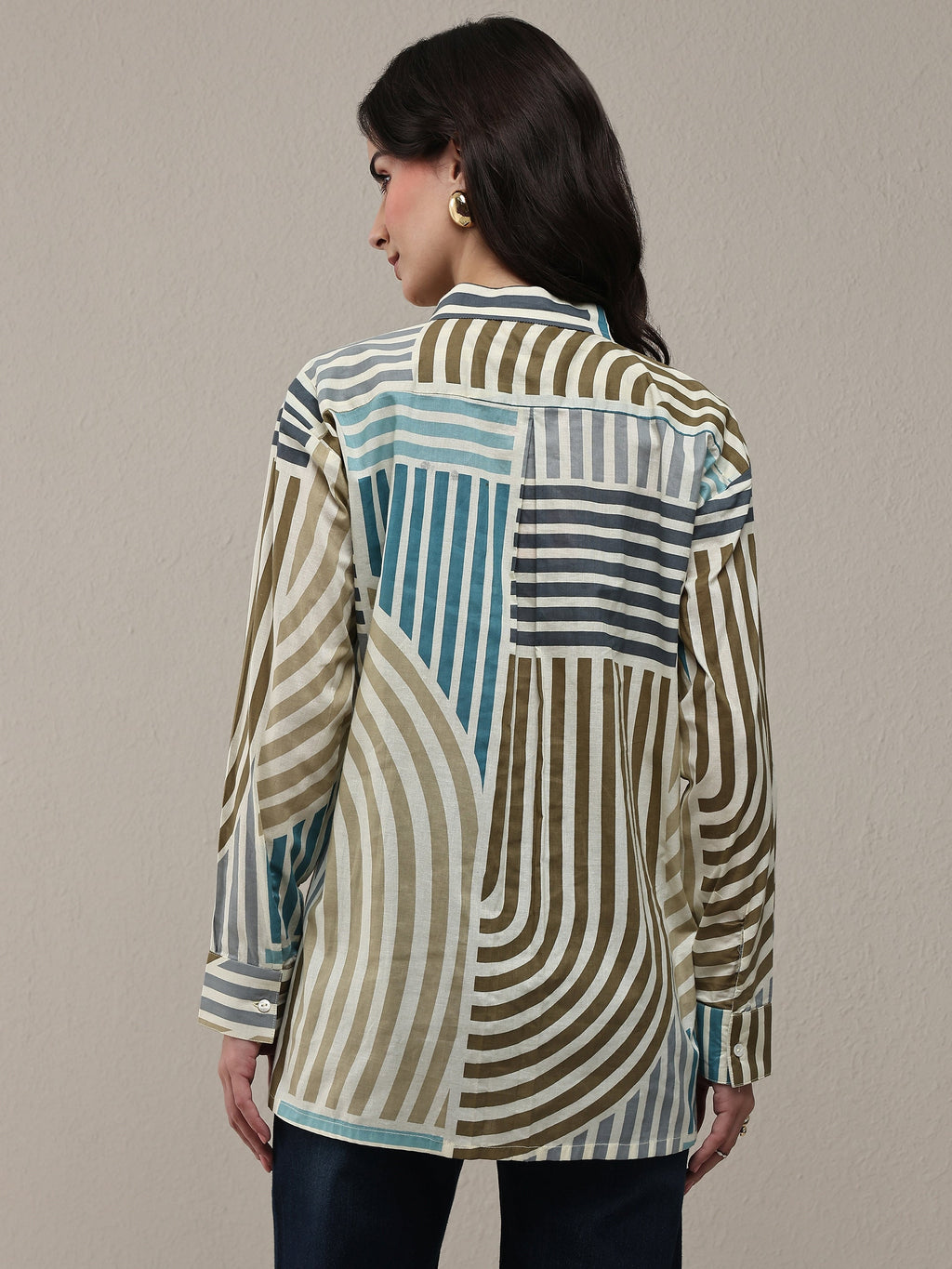 Libas Multi Coloured Striped Printed Cotton Shirt