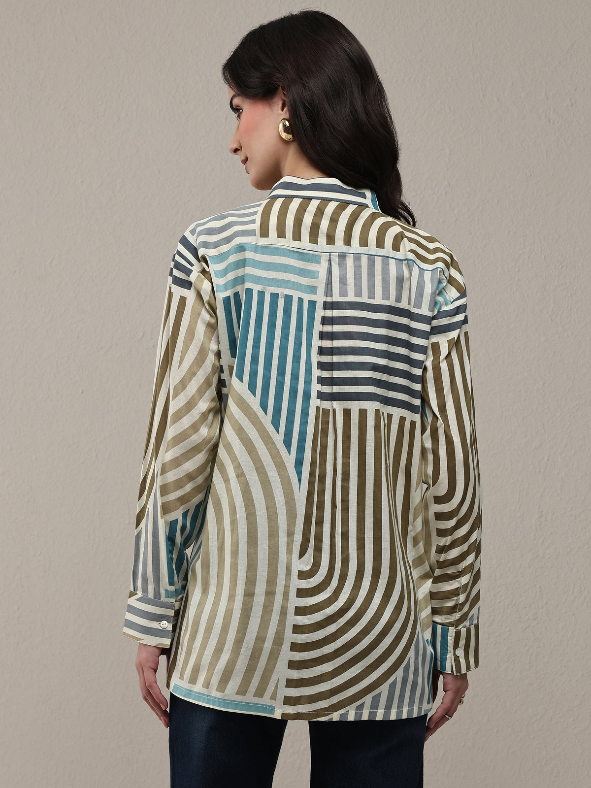 Libas Multi Coloured Striped Printed Cotton Shirt