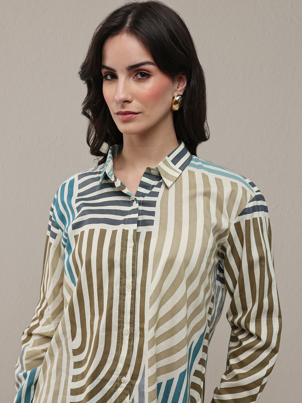 Libas Multi Coloured Striped Printed Cotton Shirt