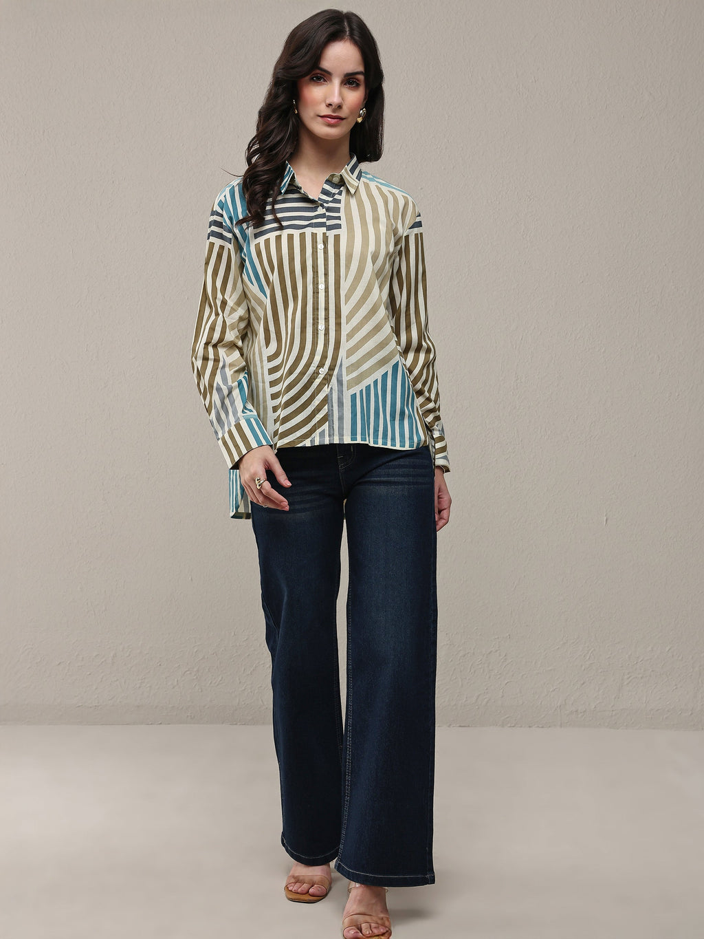 Libas Multi Coloured Striped Printed Cotton Shirt