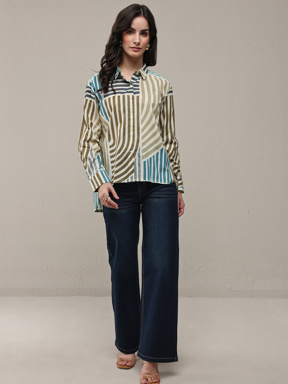 Libas Multi Coloured Striped Printed Cotton Shirt