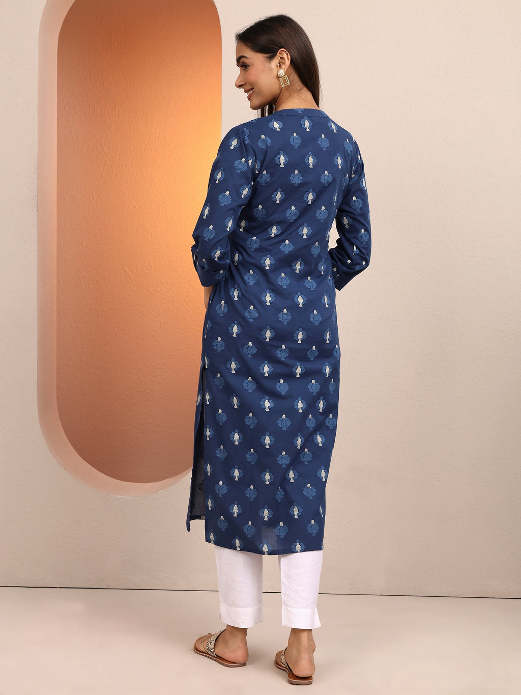 Libas Blue Printed Cotton Straight Kurta