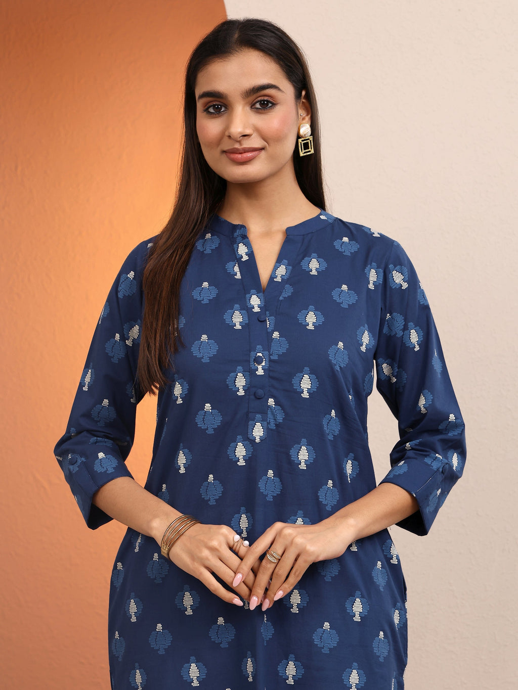 Libas Blue Printed Cotton Straight Kurta