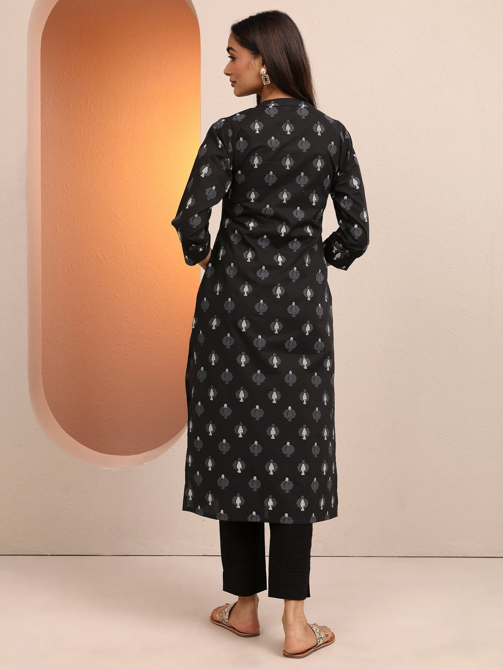 Libas Black Printed Cotton Straight Kurta