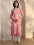 Libas Camila Pink Printed Silk Blend Straight Kurta