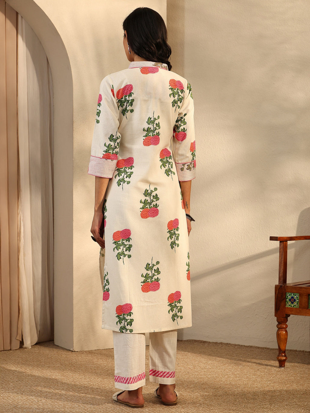 Libas Off White Printed Cotton Straight Kurta