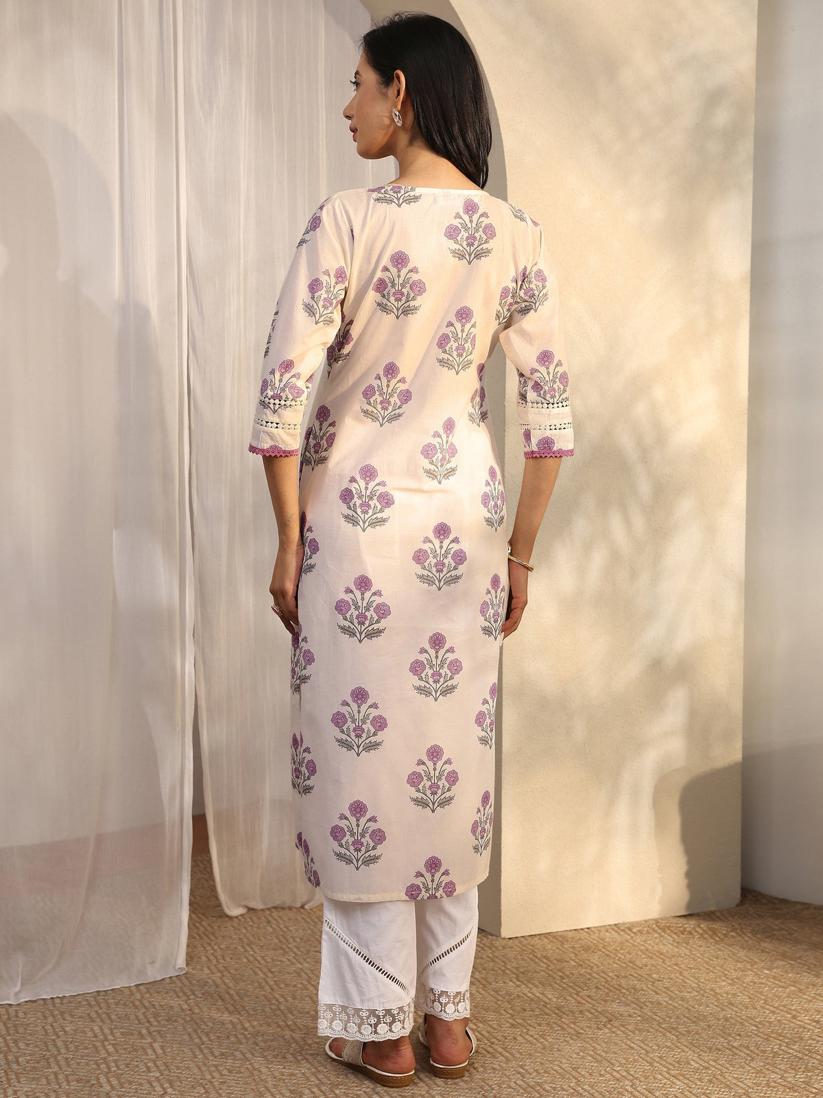 Libas Off White Printed Cotton Straight Kurta