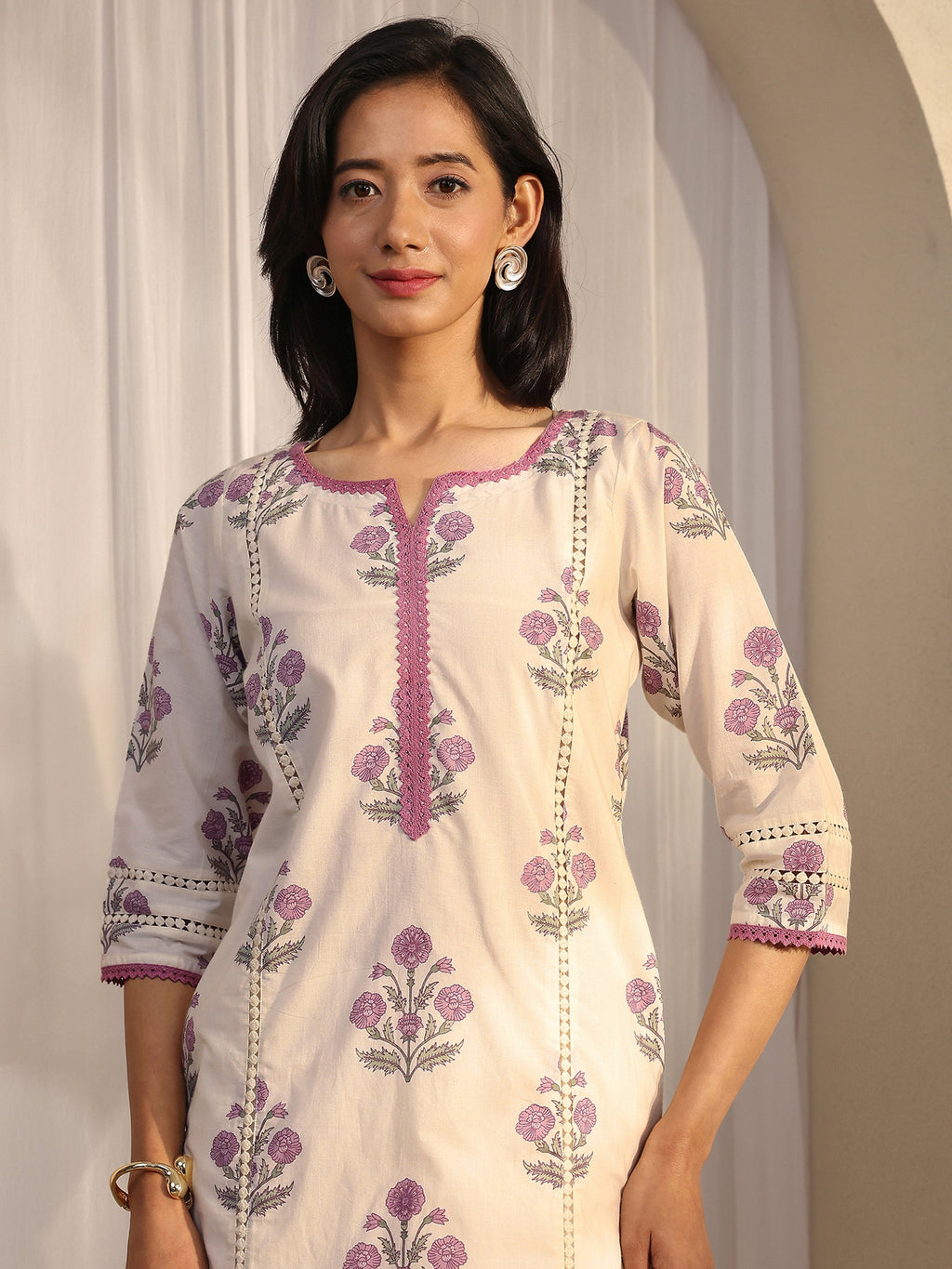 Libas Off White Printed Cotton Straight Kurta