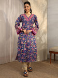 Libas Phoebe Blue Printed Cotton Straight Kurta
