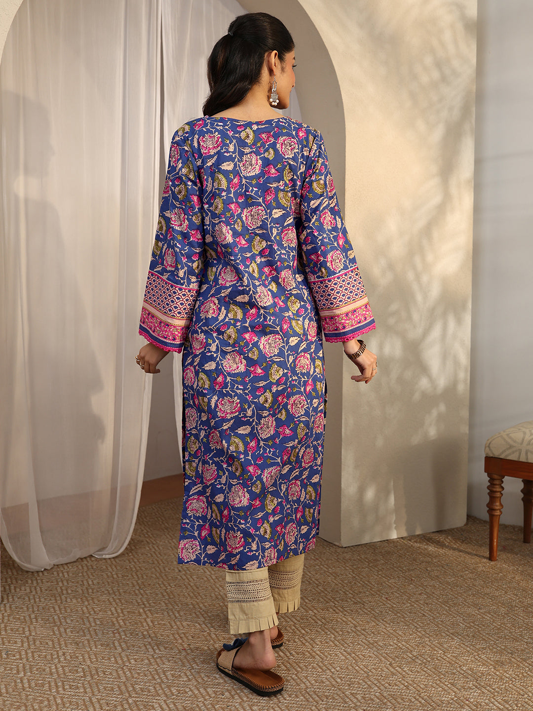 Libas Phoebe Blue Printed Cotton Straight Kurta