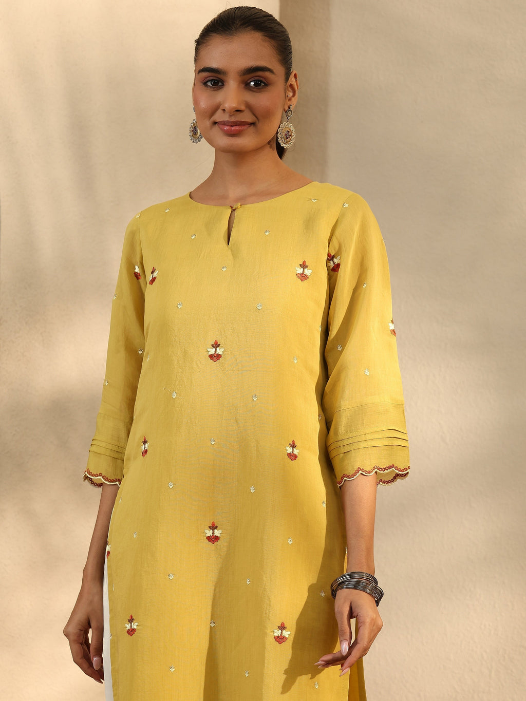 Libas Green Embroidered Chanderi Cotton Straight Kurta