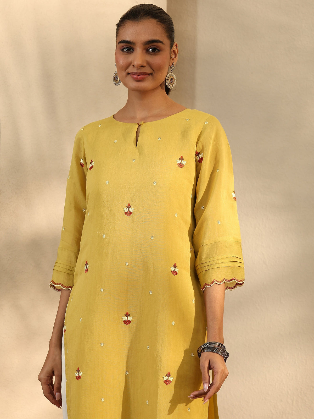 Libas Green Embroidered Chanderi Cotton Straight Kurta