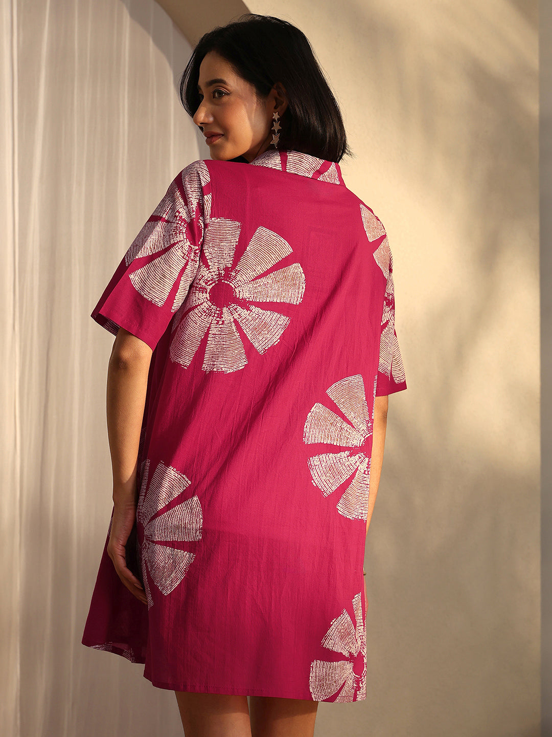 Libas Pink Printed Cotton A-Line One Piece Dress