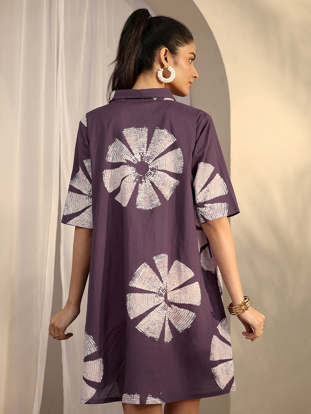 Libas Purple Printed Cotton A-Line One Piece Dress