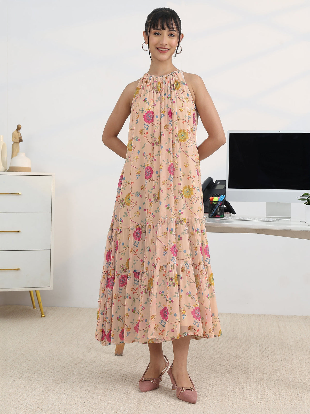Libas Multi Printed Georgette A-line One Piece Dress