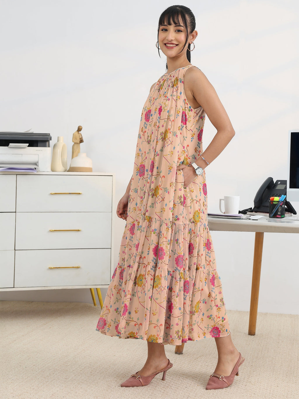 Libas Multi Printed Georgette A-line One Piece Dress