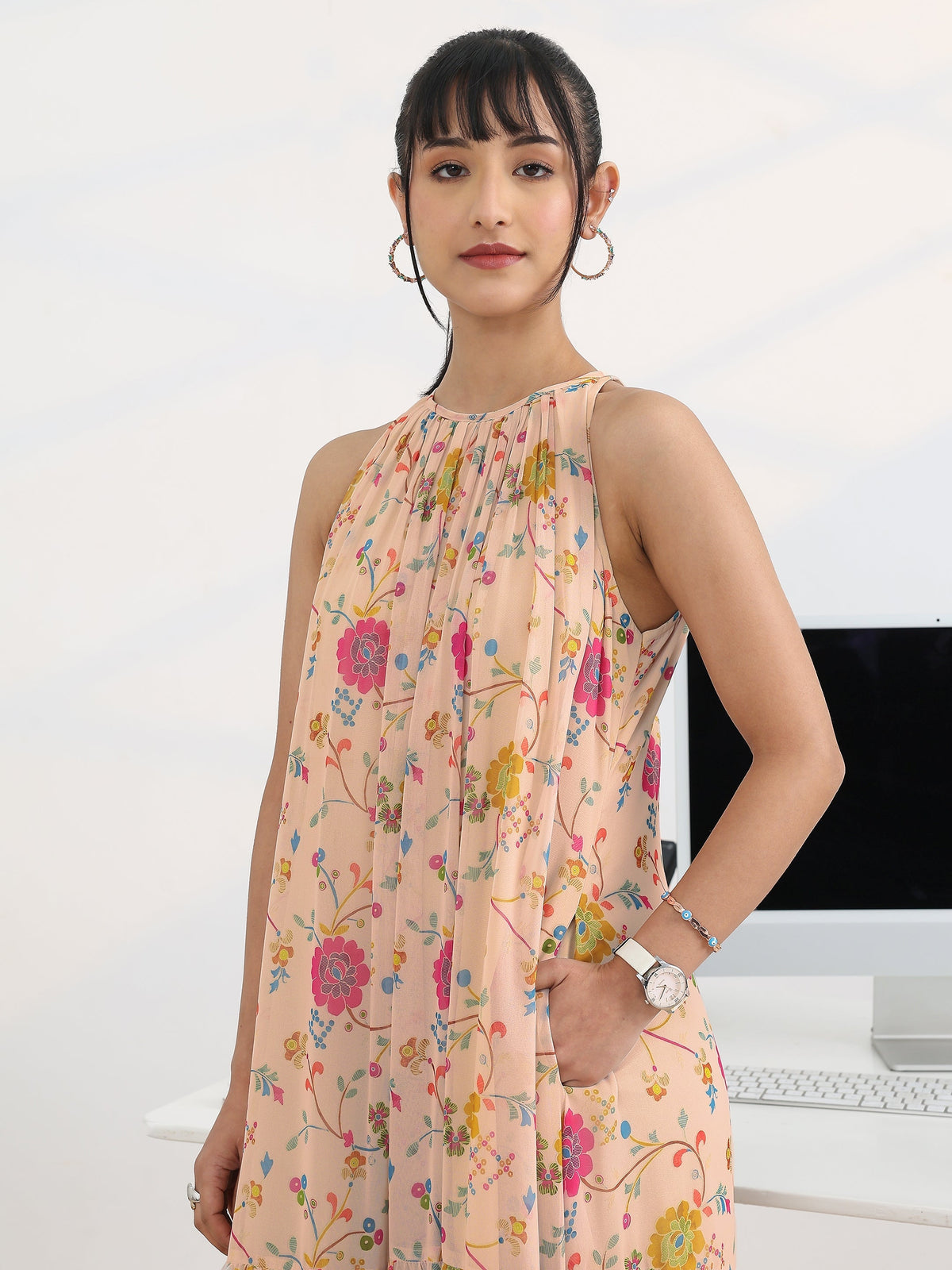 Libas Multi Printed Georgette A-line One Piece Dress