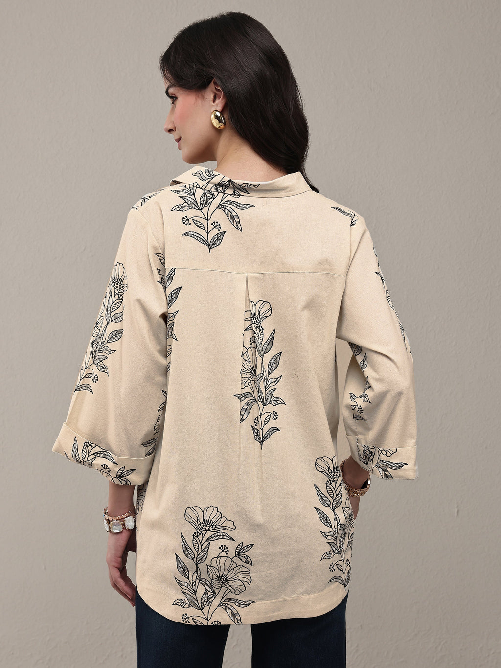 Libas Off White Floral Printed Cotton Shirt