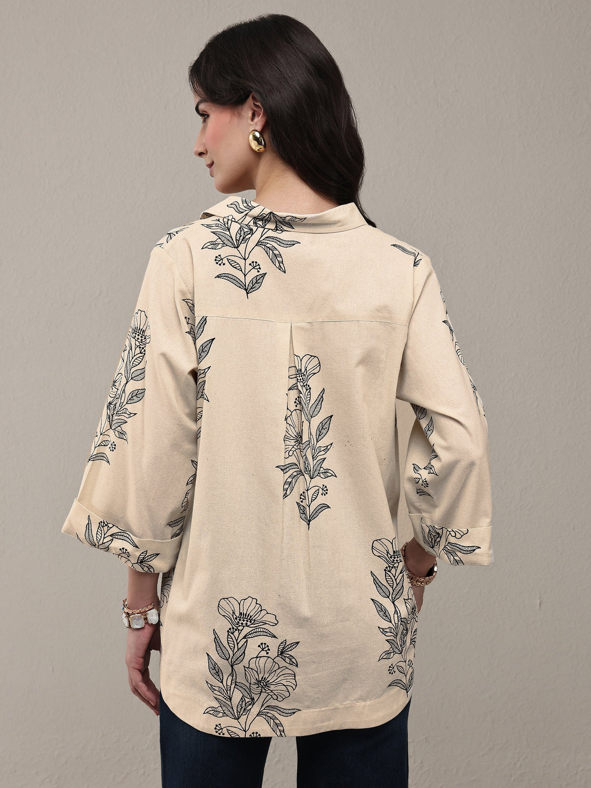 Libas Off White Floral Printed Cotton Shirt