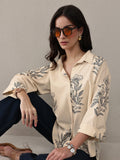 Libas Off White Floral Printed Cotton Shirt