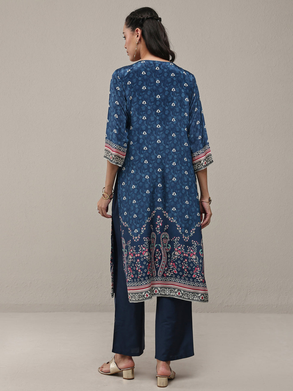 Libas Blue Ethnicprinted Crepe Straight Kurta