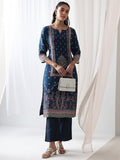 Libas Blue Ethnicprinted Crepe Straight Kurta