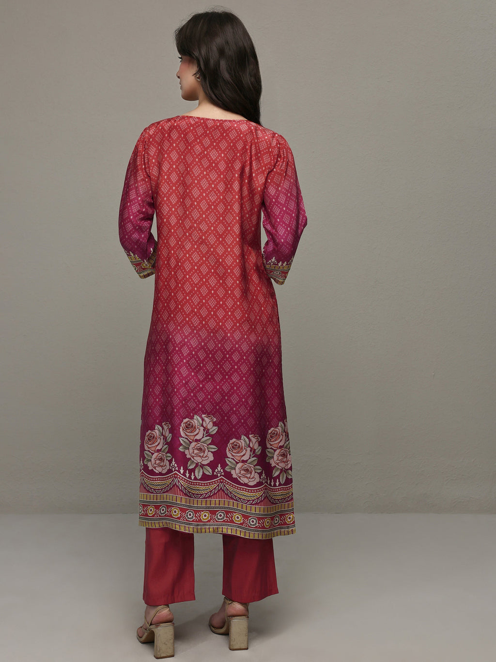 Libas Rust Bandhani Printed Organza Straight Kurta