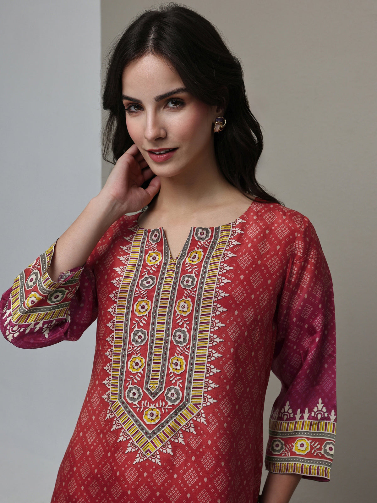 Libas Rust Bandhani Printed Organza Straight Kurta
