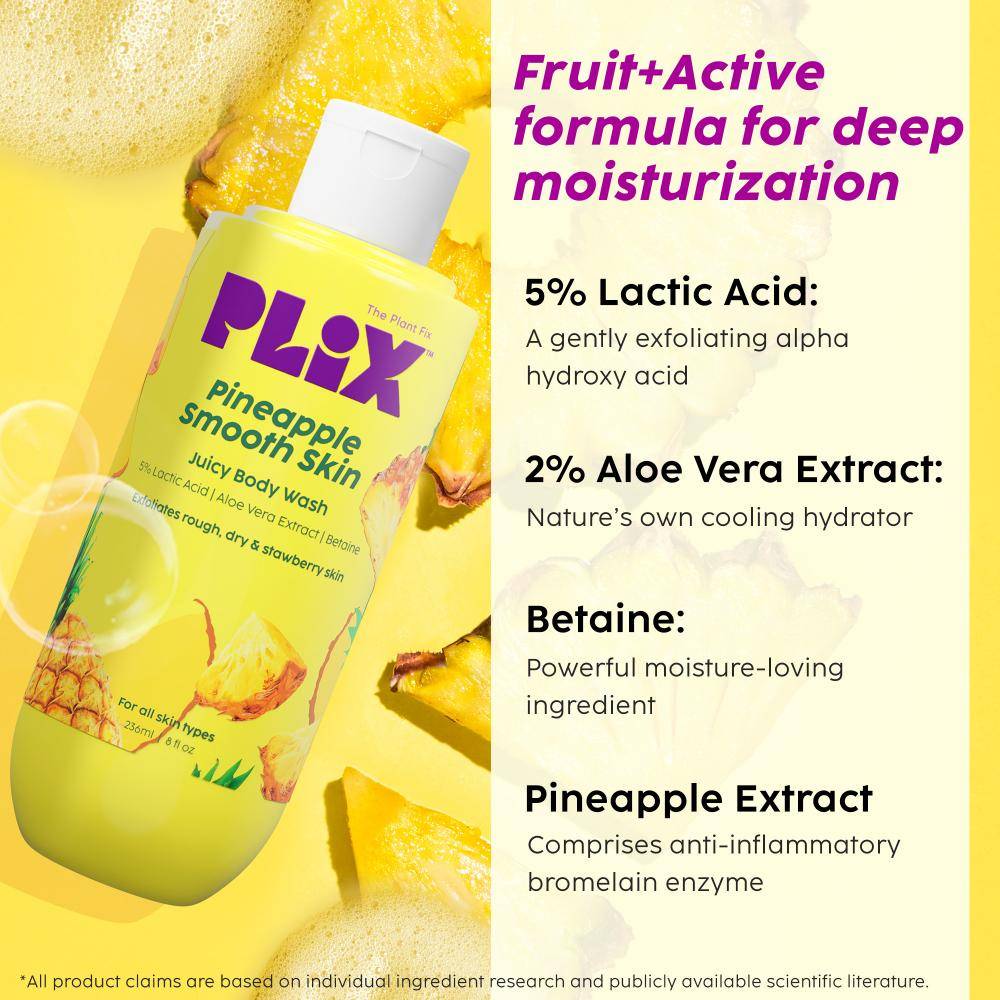 Pineapple 5% Lactic Acid Body Wash Exfoliates Dry, Rough & Strawberry Skin With Deep Cleansing | PL1 - view 4