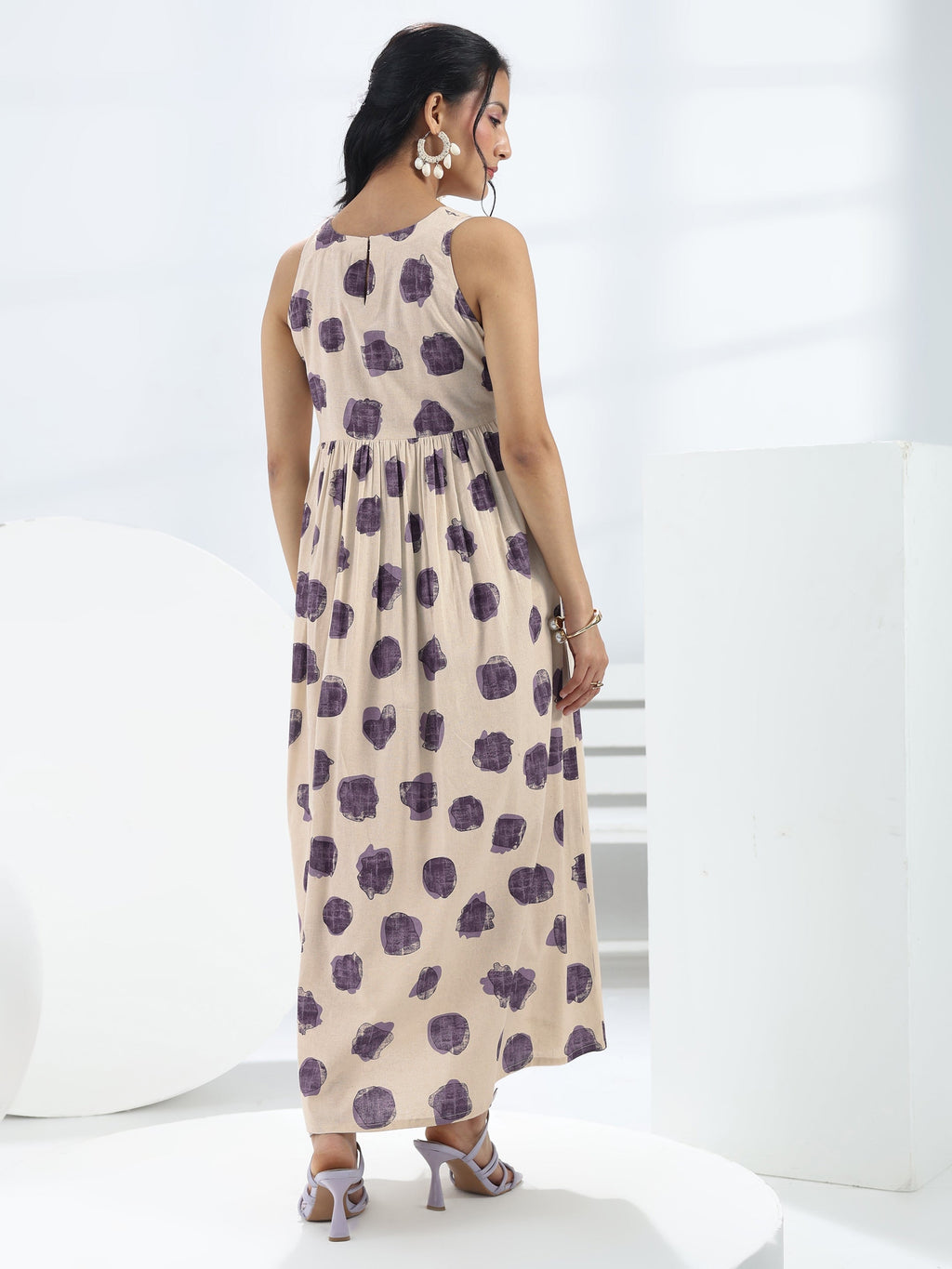 Libas Off-White Abstract Printed A-Line Cotton One-Piece Dress