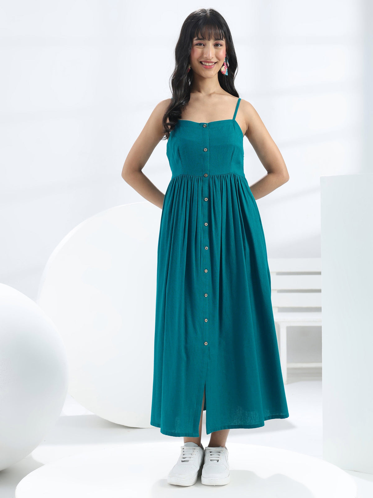 Libas Blue Solid Cotton One-Piece Dress