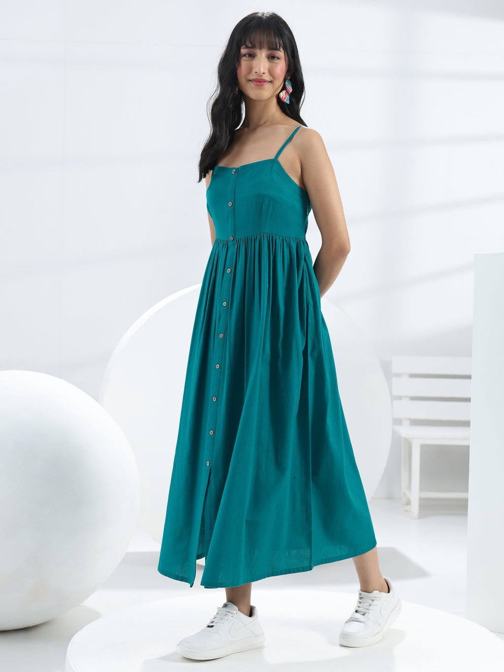 Libas Blue Solid Cotton One-Piece Dress