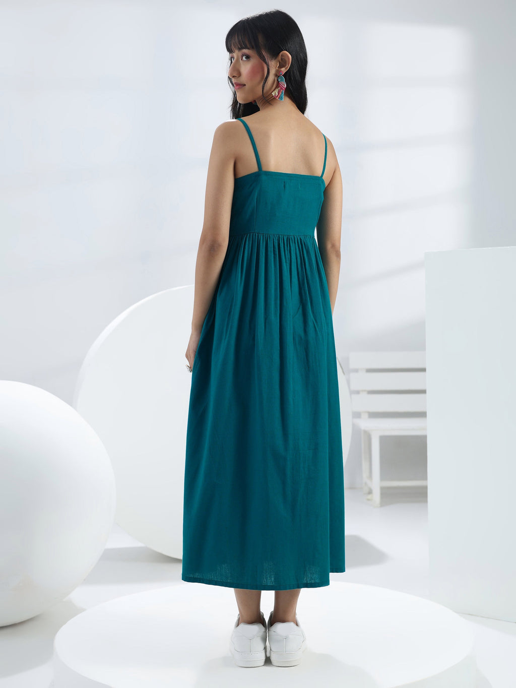 Libas Blue Solid Cotton One-Piece Dress