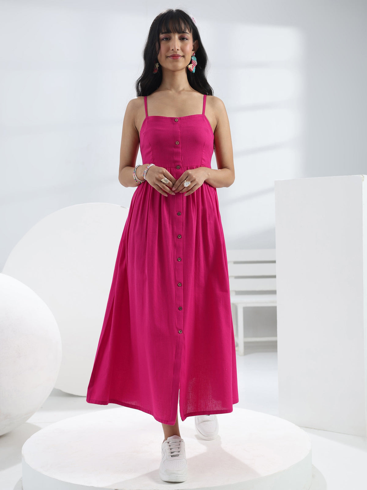 Libas Pink Solid Cotton One-Piece Dress