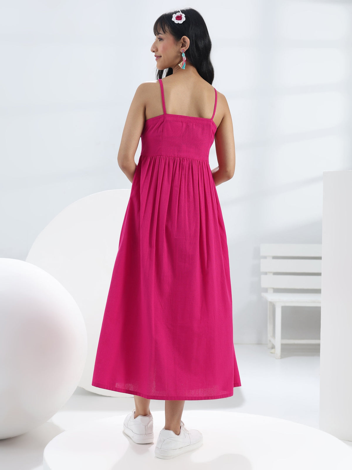 Libas Pink Solid Cotton One-Piece Dress