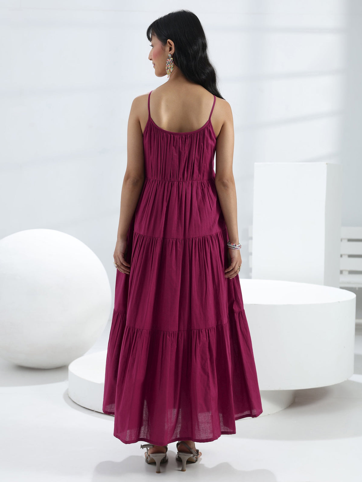 Libas Burgundy Solid Cotton One-Piece Dress