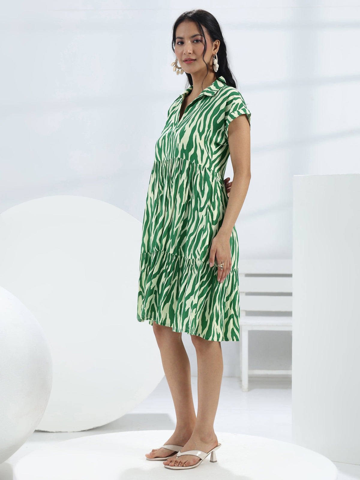 Libas Green Abstract Printed Rayon One-Piece Dress
