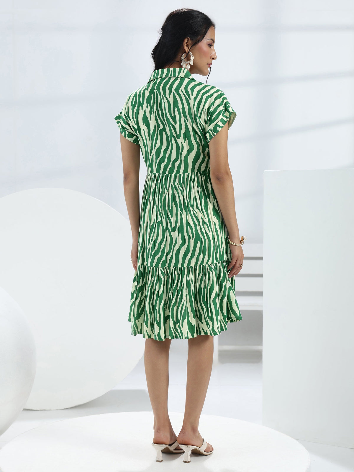 Libas Green Abstract Printed Rayon One-Piece Dress