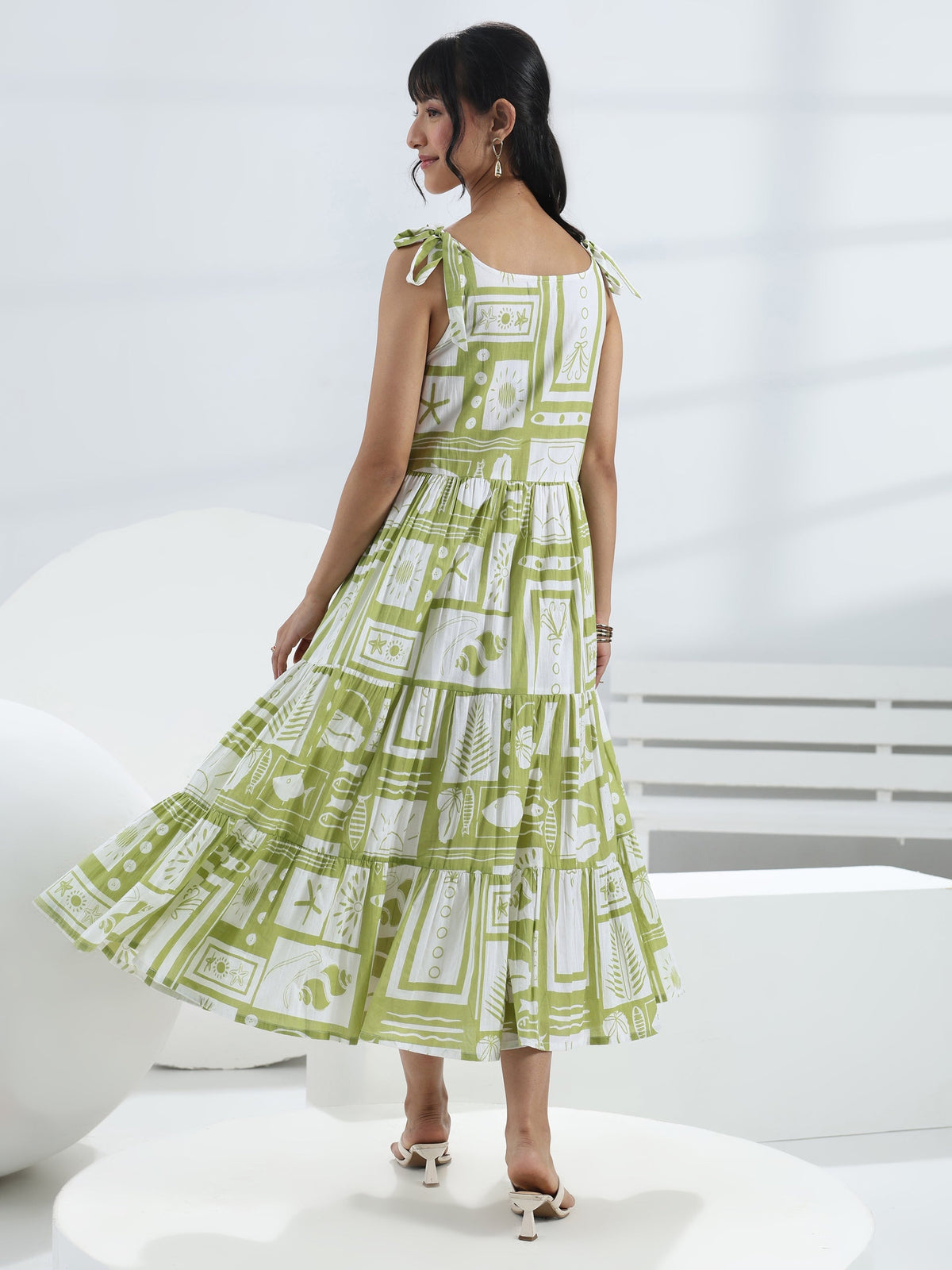 Libas Green Abstract Printed Cotton One-Piece Dress