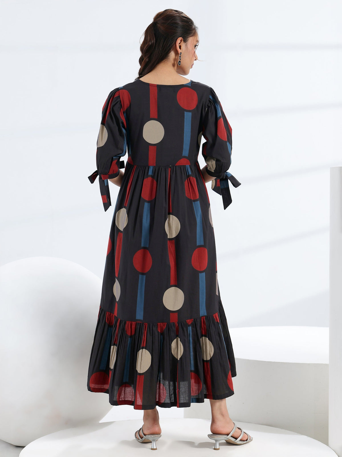 Libas Black Quirky Printed Cotton A-Line One Piece Dress