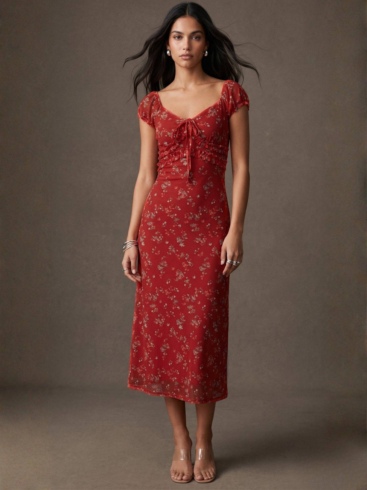Red Floral Flared 1 Dress | D56 - view 1