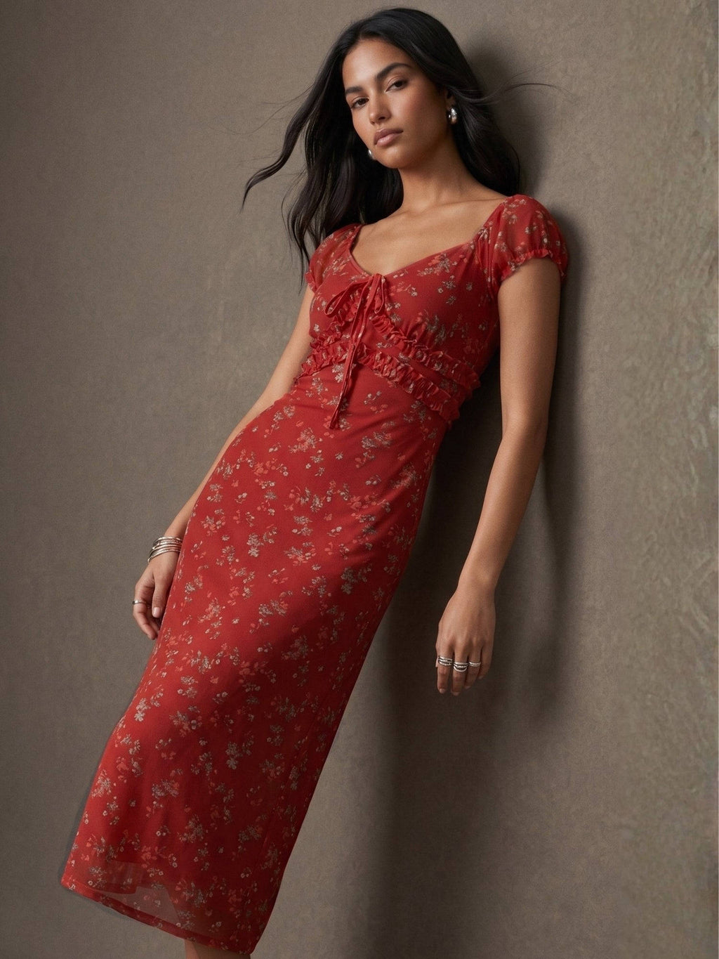 Red Floral Flared 1 Dress | D56 - view 2