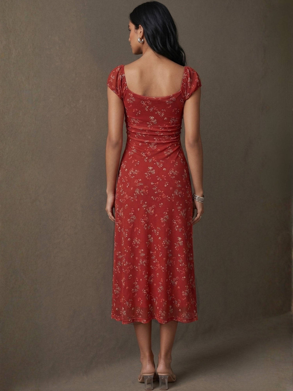 Red Floral Flared 1 Dress | D56 - view 4