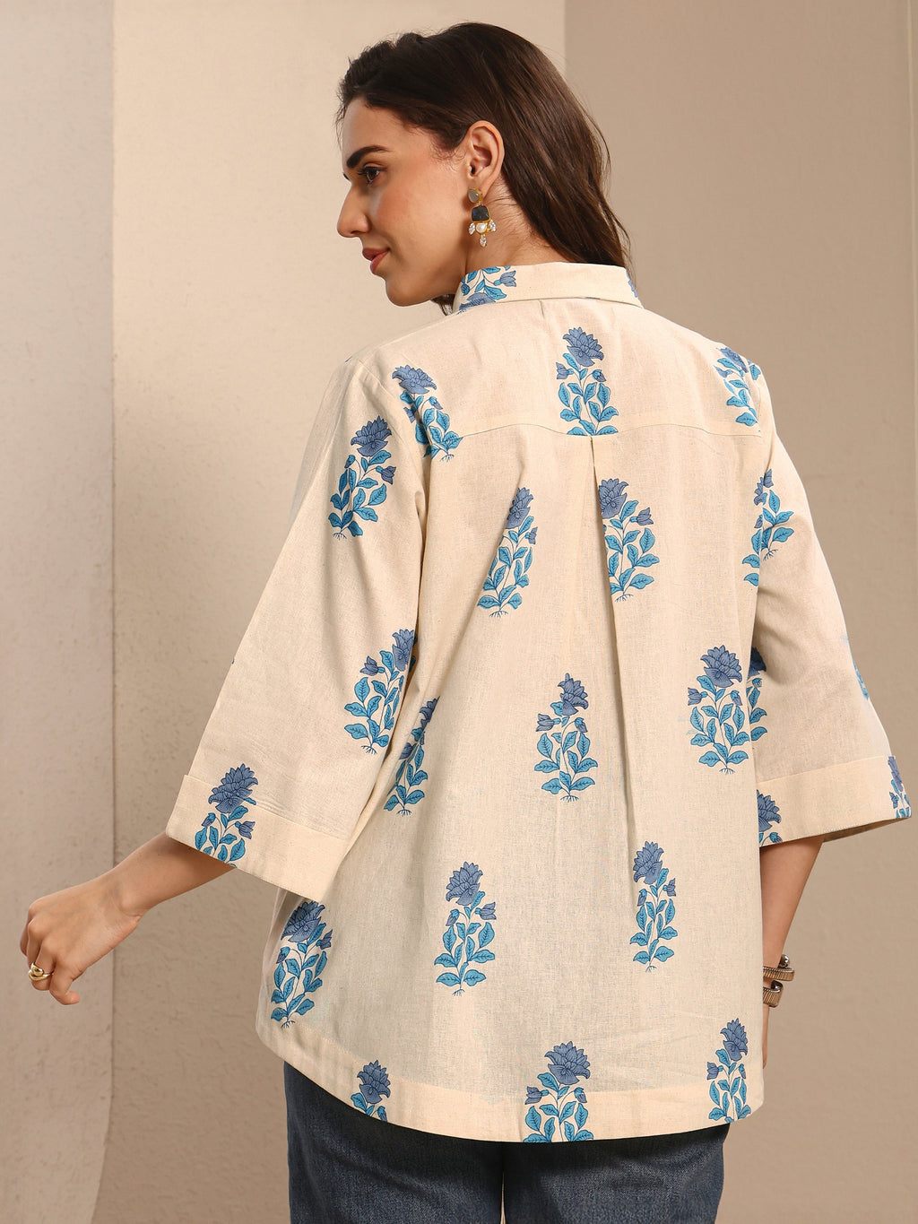 Libas Off White Floral Printed Cotton Shirt