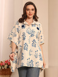 Libas Off White Floral Printed Cotton Shirt
