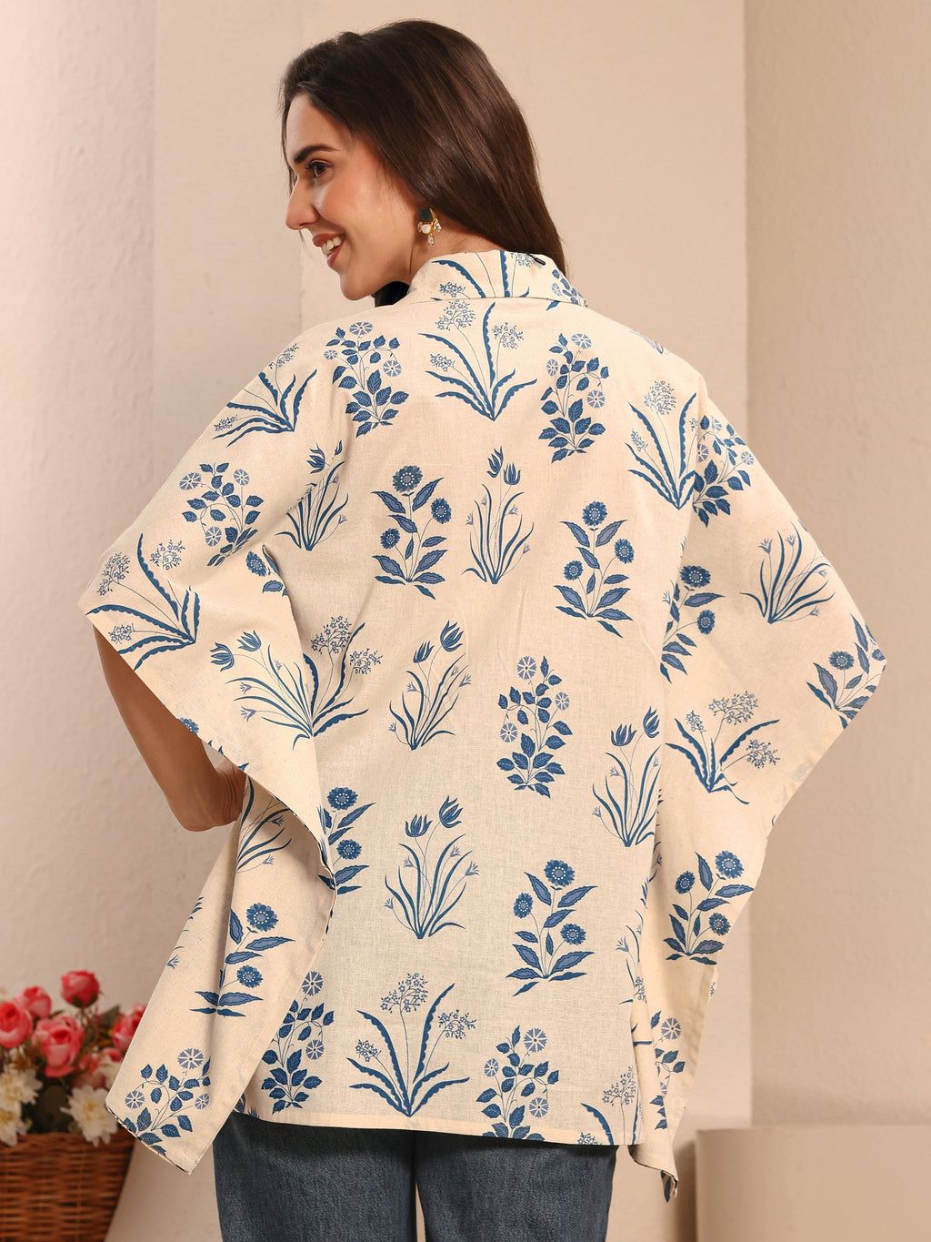 Libas Off White Floral Printed Cotton Shirt