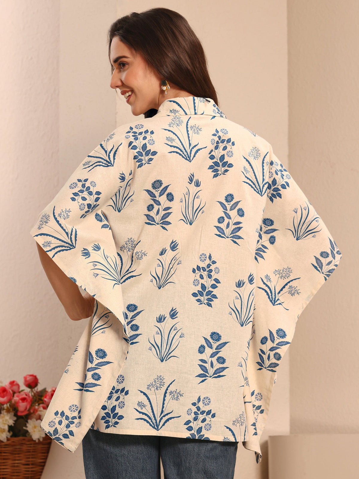 Libas Off White Floral Printed Cotton Shirt